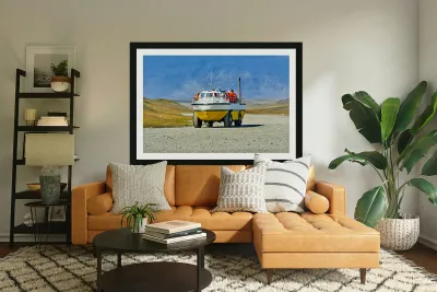 Exploring Jokulsarlon Glacier Lagoon with amphibian vehicle Reproduction