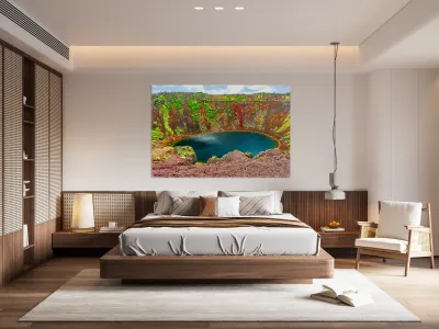 Exploring Kerid Crater in Iceland on a cloudy day Reproduction