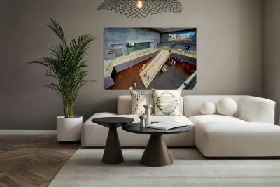 Harpa opera house interior featuring stairs and visitors Reproduction