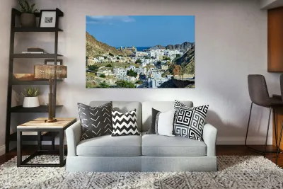 Cityscape of Muscat Oman with mountains and ocean view Reproduction