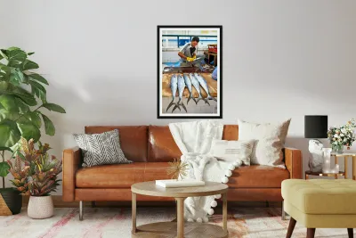 Fish seller prepares catch at Nizwa Oman fish market Reproduction