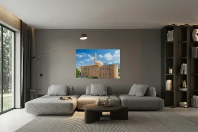 Nizwa Fort view with mountains and clouds in Oman Reproduction