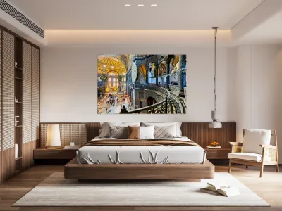 Visitors explore Hagia Sophia Grand Mosque in Istanbul Reproduction