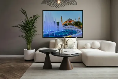 Hagia Sophia Grand Mosque at dusk with fountain display Reproduction