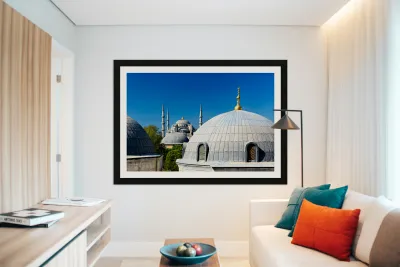 Blue Mosque domes under clear sky in Istanbul Reproduction