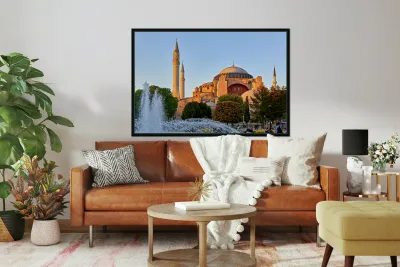 Exploring Hagia Sophia Grand Mosque in Istanbul during sunset Reproduction