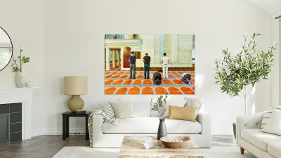 People pray inside Suleymaniye Mosque in Istanbul Turkey Reproduction