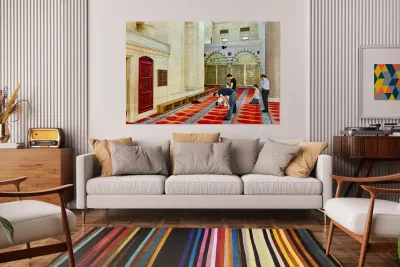 People pray inside Suleymaniye Mosque in Istanbul Turkey Reproduction