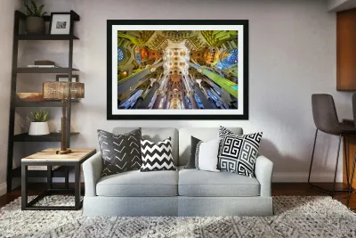 Interior view of Basílica de la Sagrada Familia in Barcelona Reproduction