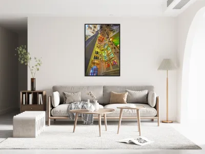 View of colorful windows inside Basílica de la Sagrada Família Reproduction