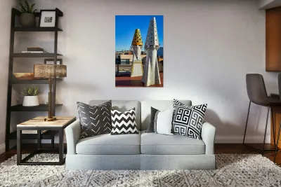 Exploring the rooftop of Palau Guell in Barcelona Spain Reproduction