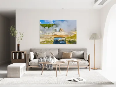 Grotto Geyser erupts in Yellowstone National Park Reproduction