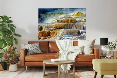 Mound Spring and Jupiter Terrace show unique geothermal features Reproduction