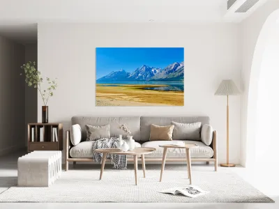 Mountains reflect in the water at Grand Teton National Park Reproduction