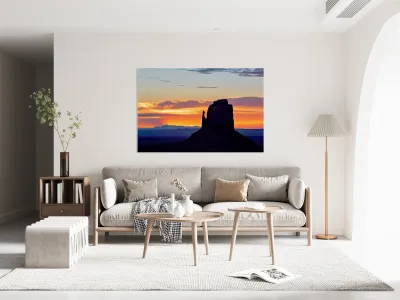 Sunset view over Monument Valley in Utah with dark silhouettes Reproduction