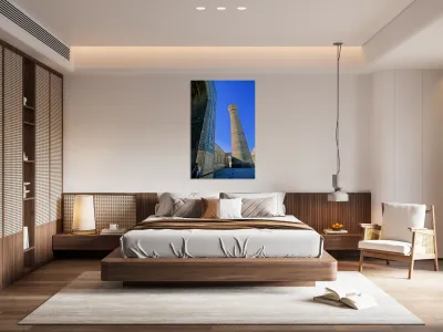 People rest near the tall minaret in Khiva Uzbekistan Reproduction