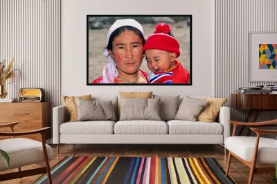 Mother and child in Uzbekistan during daily life activity Reproduction