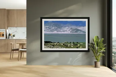 Mountains and livestock in Uzbekistan landscape Reproduction