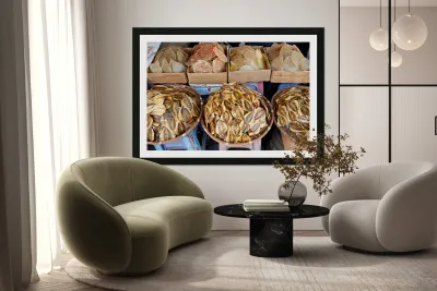 Dried seafood for sale in Hanoi street market Reproduction