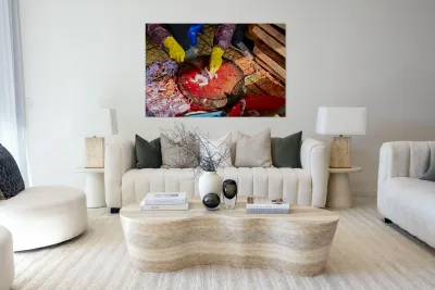 Fresh fish preparation at market in Hanoi during midday Reproduction