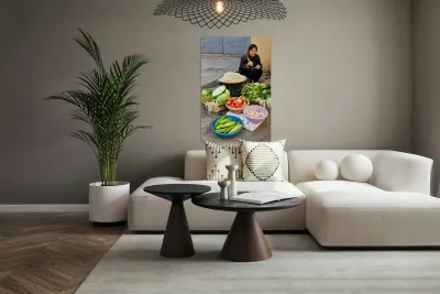 Woman sells fresh vegetables in Hanoi market Reproduction