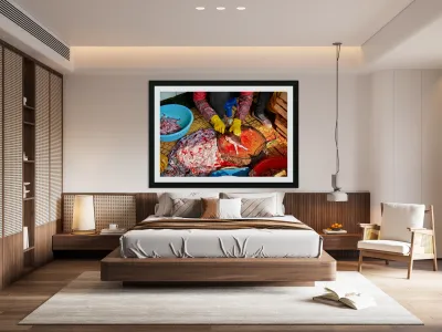 Market activity in Hanoi with fish preparation in progress Reproduction