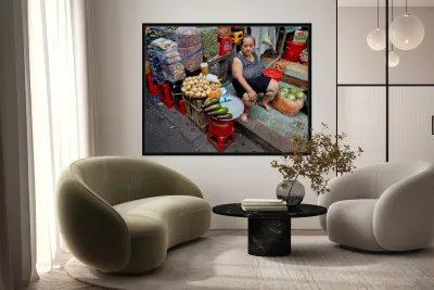 Fruit vendor sells fresh produce in Ho Chi Minh City Reproduction
