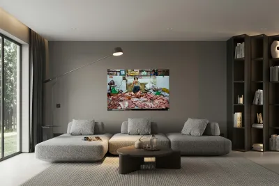 Market scene in Ho Chi Minh City with meat vendor Reproduction