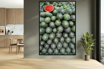 Watermelons stacked at a market in Phu Quoc Vietnam Reproduction