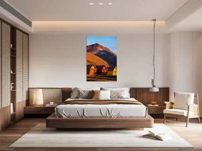 Colorful houses under a mountain in Longyearbyen Svalbard Reproduction