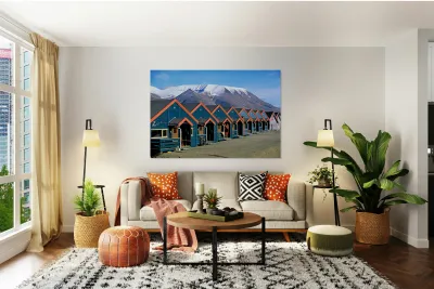 Colorful houses line the street in Longyearbyen Svalbard Reproduction