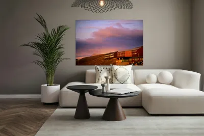 Sunset over longyearbyen in svalbard archipelago norway Reproduction