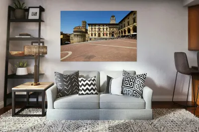 Visit to Piazza Grande in Arezzo Tuscany Italy during sunny day Reproduction