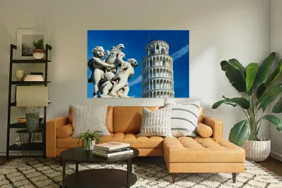 Leaning Tower and fountain in Piazza dei Miracoli in Pisa Reproduction