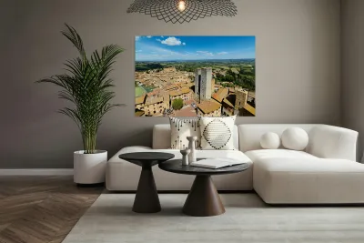 Aerial view of San Gimignano in Tuscany during the day Reproduction