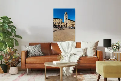 Visitors gather in San Gimignano at Piazza della Cisterna Reproduction