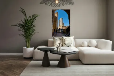 Visitors enjoy Piazza del Duomo in San Gimignano Italy Reproduction