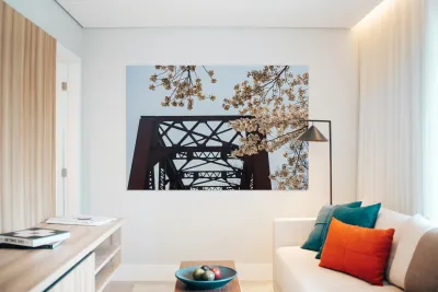 Spring blossoms by Steel girder bridge Morgantown Reproduction