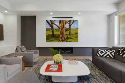 Group of three rainbow eucalyptus trees  Reproduction