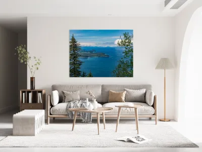 Panorama of the mountain range at Icy Strait Point in Alaska Reproduction