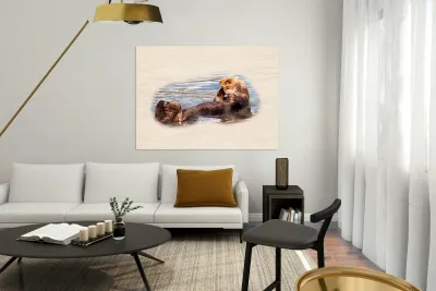 Digital watercolor of Sea Otter floating in the sea Reproduction