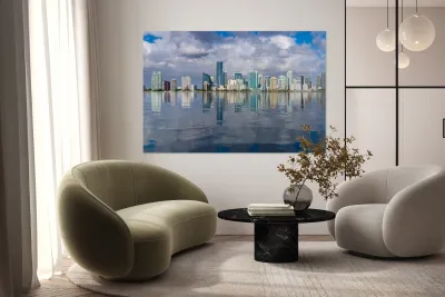View of Miami Skyline with artificial reflection Reproduction