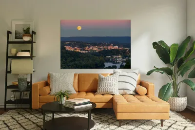 Moon rising above Downtown Morgantown Reproduction