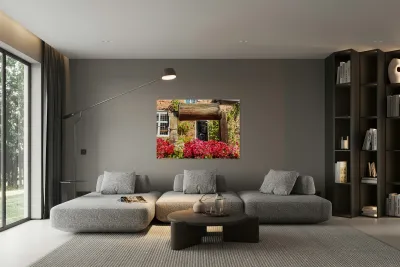 Wooden well winch frames welcome sign Reproduction