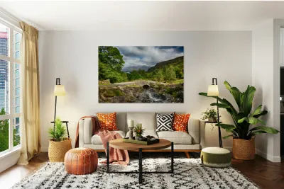 Ashness Bridge over small stream in Lake District Reproduction