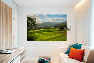 View over fields to Ambleside Lake District Reproduction