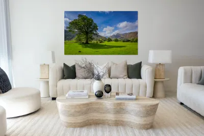 Tree with Langdale Pikes in Lake District Reproduction