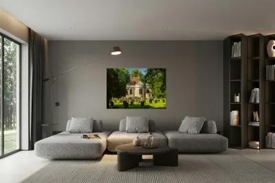 Church and graveyard in Honington Cotswolds Reproduction