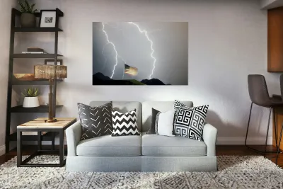 USA Flag and Lightning Reproduction