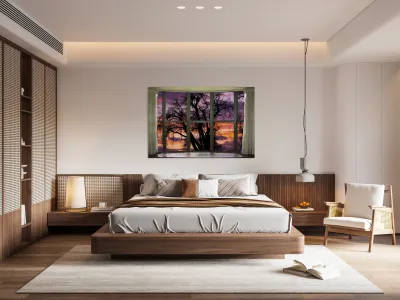 Beautiful Sunset Bay Window View Reproduction